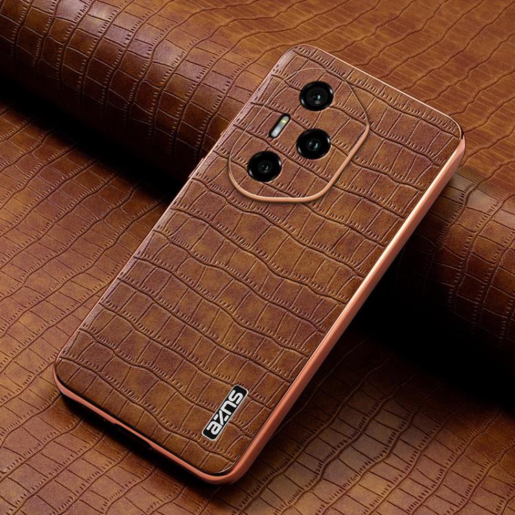For Honor 300 Pro AZNS Electroplated Frame Crocodile Texture Full Coverage Phone Case(Brown)