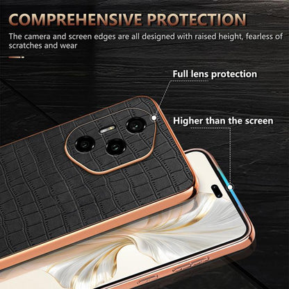 For Honor 300 Pro AZNS Electroplated Frame Crocodile Texture Full Coverage Phone Case(Brown)