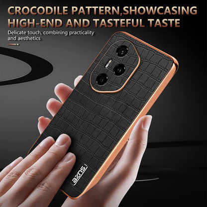 For Honor 300 Pro AZNS Electroplated Frame Crocodile Texture Full Coverage Phone Case(Brown)