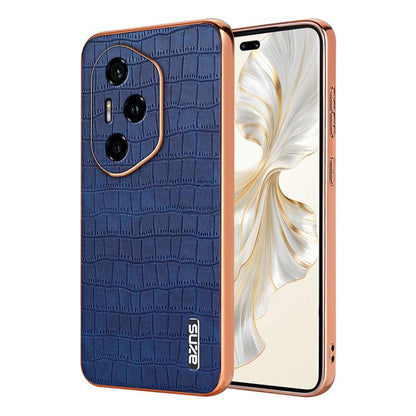 For Honor 300 Pro AZNS Electroplated Frame Crocodile Texture Full Coverage Phone Case(Blue)