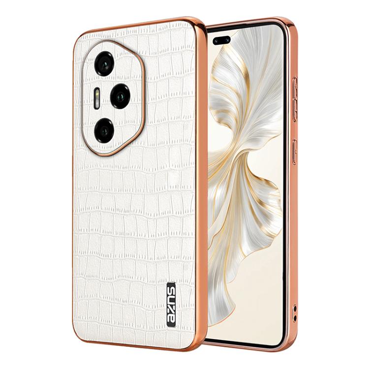 Coque de téléphone For Honor 300 Pro AZNS avec cadre électroplaqué texture crocodile, protection intégrale (blanc)