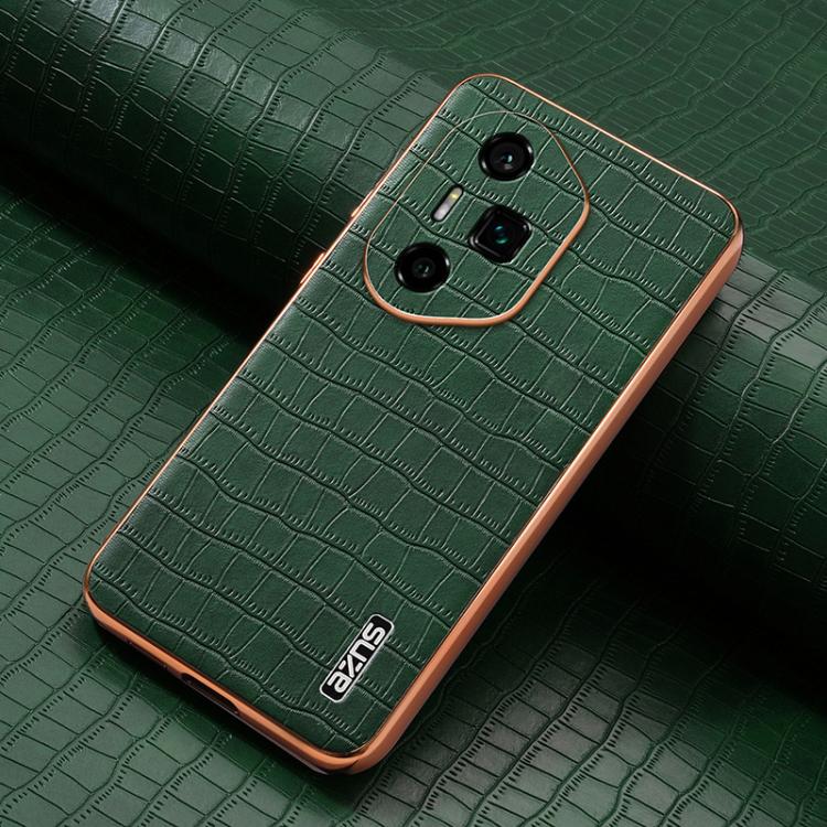 For Honor 300 Ultra AZNS Electroplated Frame Crocodile Texture Full Coverage Phone Case(Green)