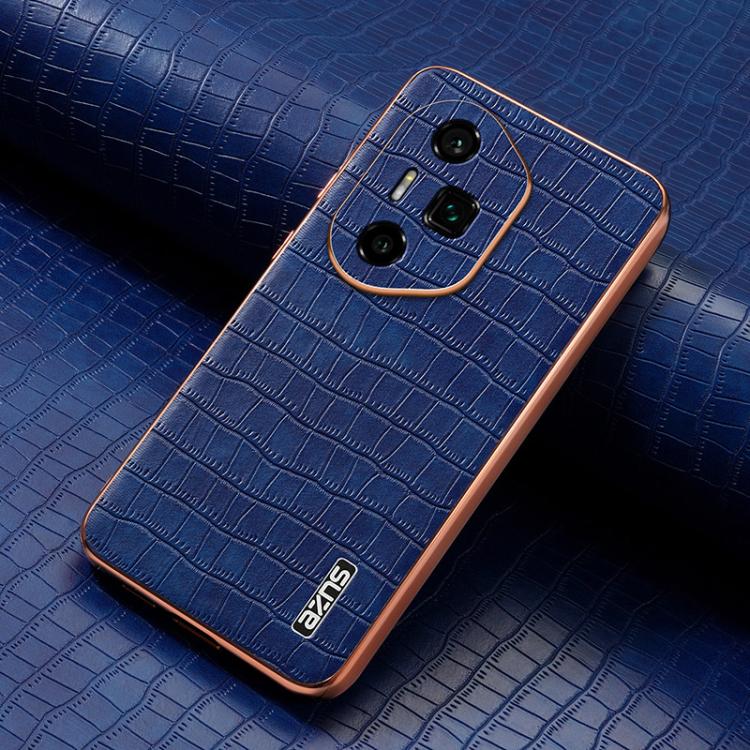 For Honor 300 Ultra AZNS Electroplated Frame Crocodile Texture Full Coverage Phone Case(Blue)
