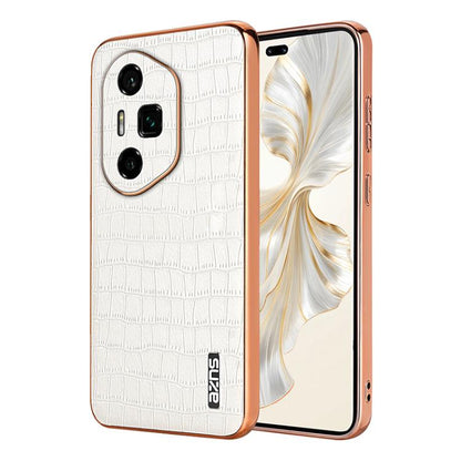 For Honor 300 Ultra AZNS Electroplated Frame Crocodile Texture Full Coverage Phone Case(White)