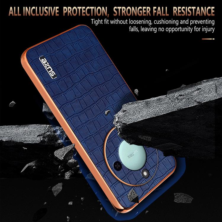 For Honor X60 AZNS Electroplated Frame Crocodile Texture Full Coverage Phone Case(Black)