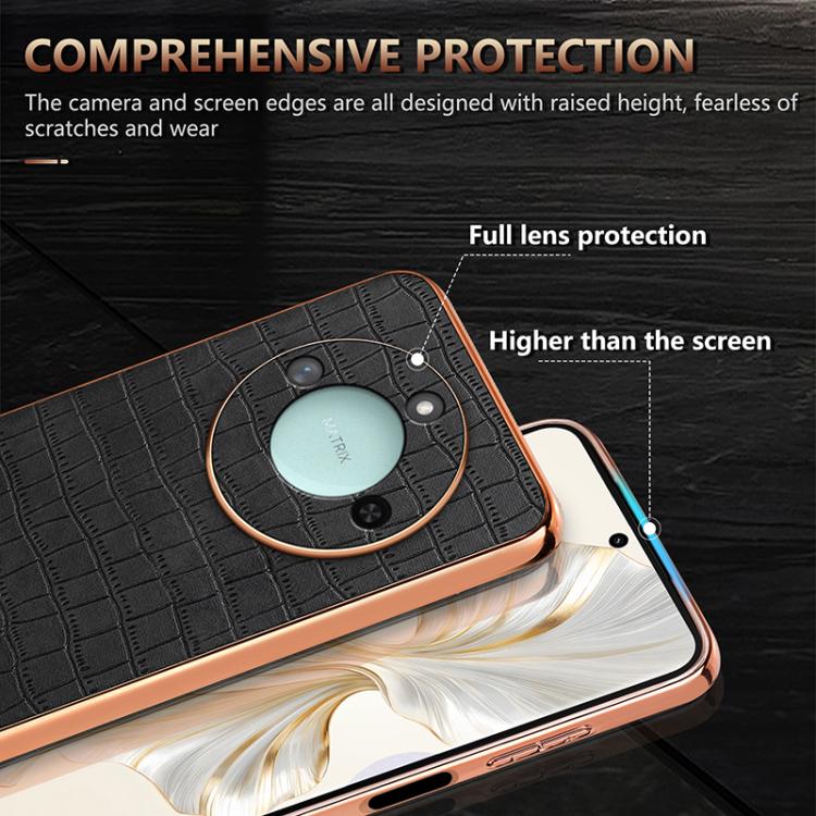 For Honor X60 AZNS Electroplated Frame Crocodile Texture Full Coverage Phone Case(Black)