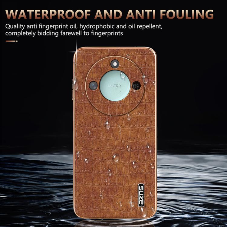 For Honor X60 AZNS Electroplated Frame Crocodile Texture Full Coverage Phone Case(Black)