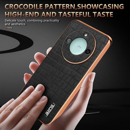 For Honor X60 AZNS Electroplated Frame Crocodile Texture Full Coverage Phone Case(Black)