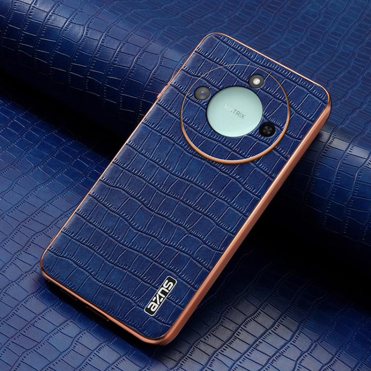 For Honor X60 AZNS Electroplated Frame Crocodile Texture Full Coverage Phone Case(Blue)