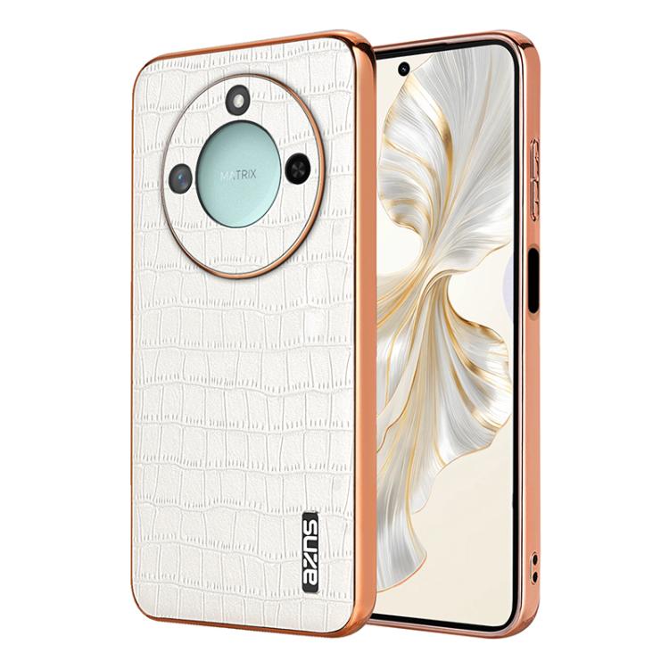 For Honor X60 AZNS Electroplated Frame Crocodile Texture Full Coverage Phone Case(White)