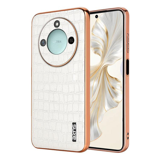 For Honor X60 AZNS Electroplated Frame Crocodile Texture Full Coverage Phone Case(White)