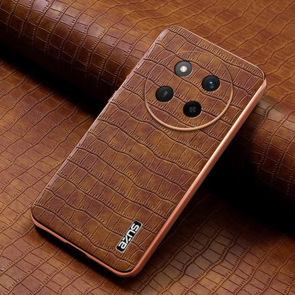 For Honor X60 Pro AZNS Electroplated Frame Crocodile Texture Full Coverage Phone Case(Brown)