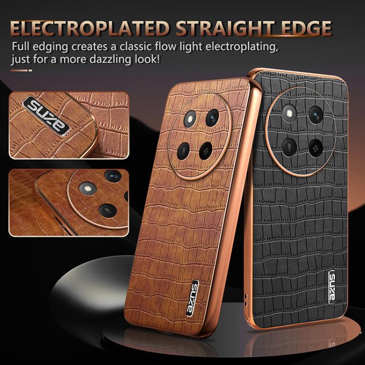 For Honor X60 Pro AZNS Electroplated Frame Crocodile Texture Full Coverage Phone Case(Brown)