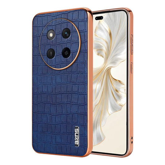 For Honor X60 Pro AZNS Electroplated Frame Crocodile Texture Full Coverage Phone Case(Blue)