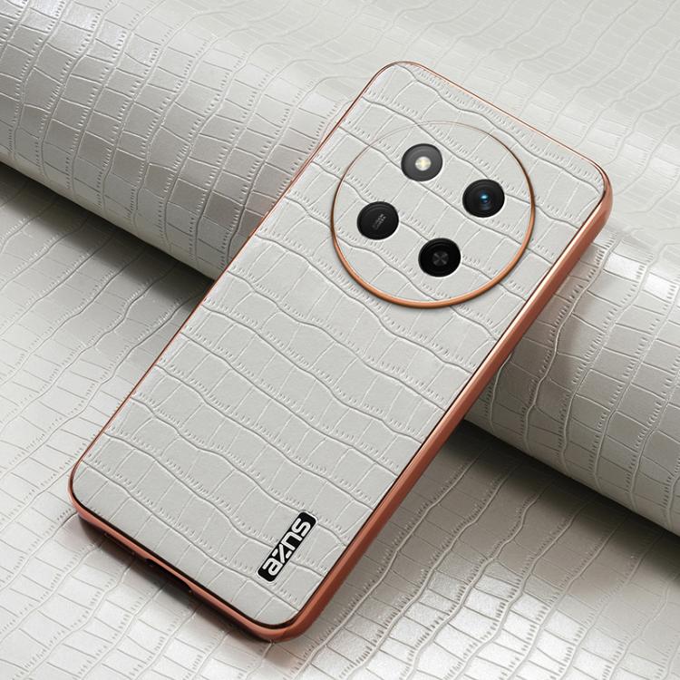 Coque de téléphone For Honor X60 Pro AZNS à texture crocodile avec cadre galvanisé et couvrance intégrale (blanc)