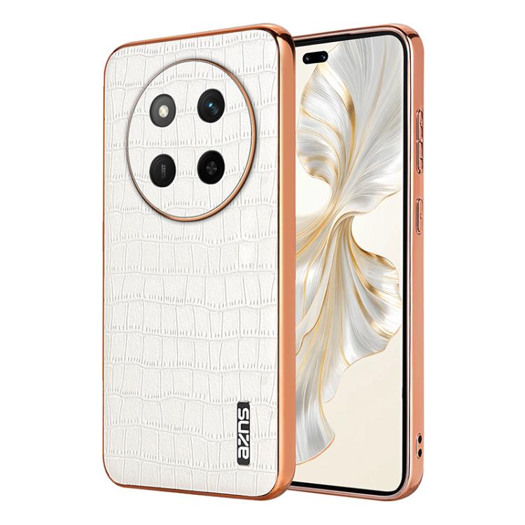 Coque de téléphone For Honor X60 Pro AZNS à texture crocodile avec cadre galvanisé et couvrance intégrale (blanc)