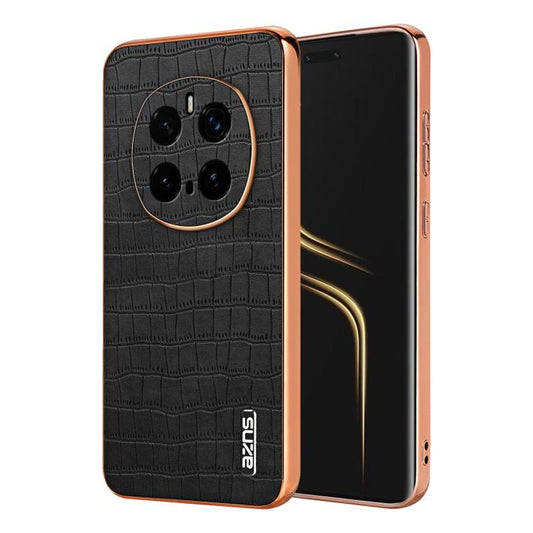 Pour la coque de téléphone Honor Magic7 Pro AZNS à cadre électrolytique et texture crocodile (noir)