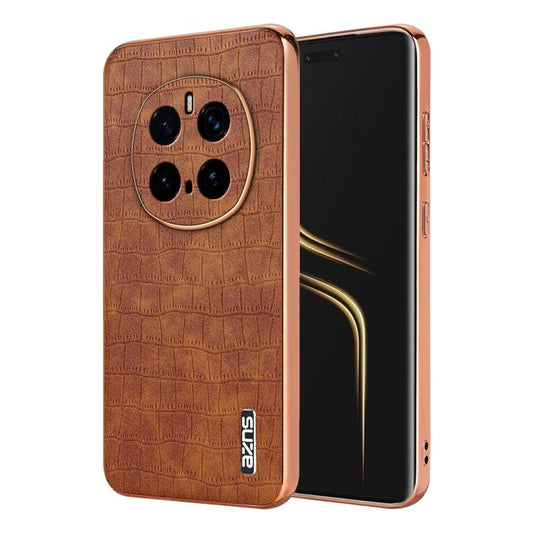 Coque de téléphone à couverture complète avec texture crocodile et cadre galvanisé AZNS pour Honor Magic7 Pro (marron)