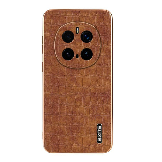 Coque de téléphone à couverture complète avec texture crocodile et cadre galvanisé AZNS pour Honor Magic7 Pro (marron)