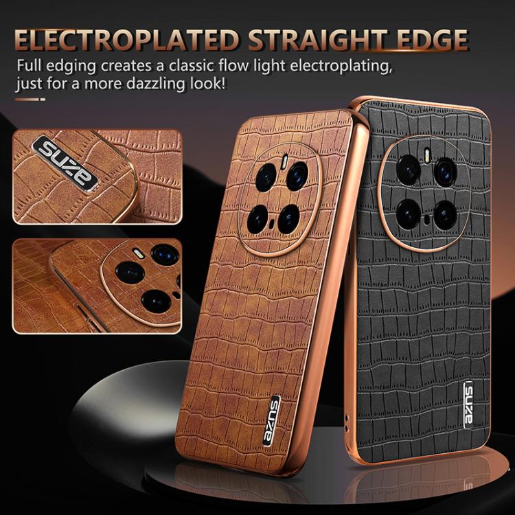 Pour Honor Magic7 Pro AZNS Coque de téléphone à couverture complète avec cadre électrolytique et texture crocodile (vert)