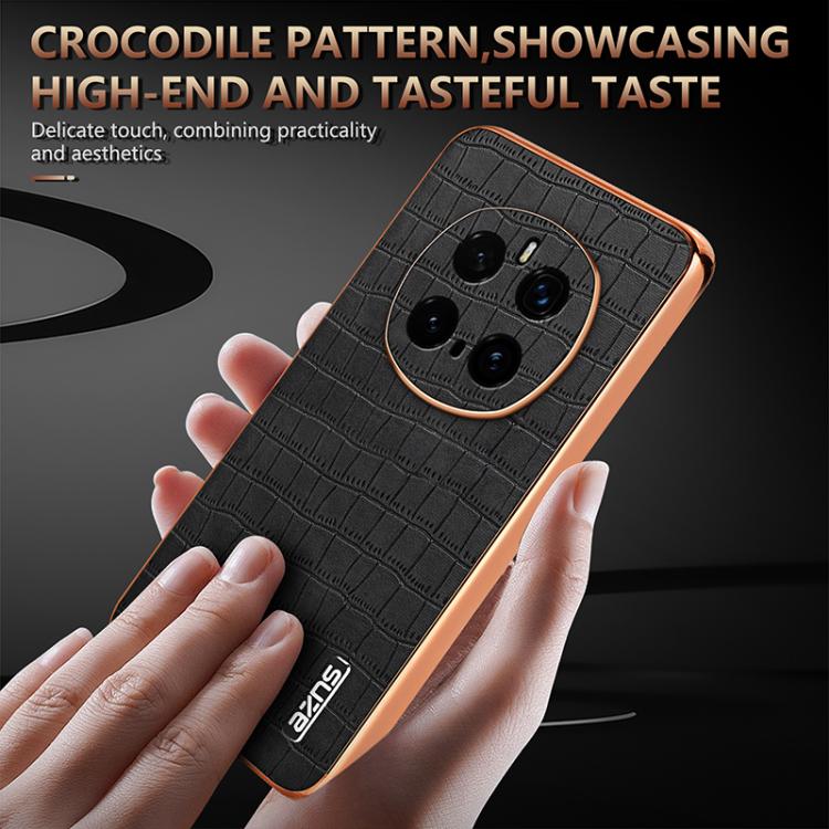 Pour Honor Magic7 Pro AZNS Coque de téléphone à couverture complète avec cadre électrolytique et texture crocodile (vert)