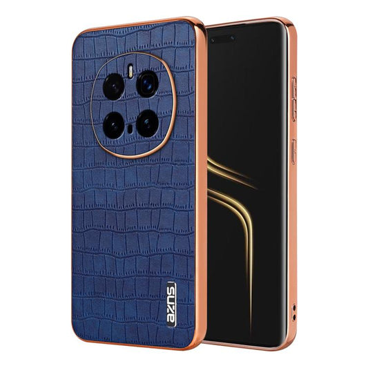 Pour Honor Magic7 Pro Étui de téléphone à couverture complète AZNS avec cadre électroplaqué et texture crocodile (Bleu)
