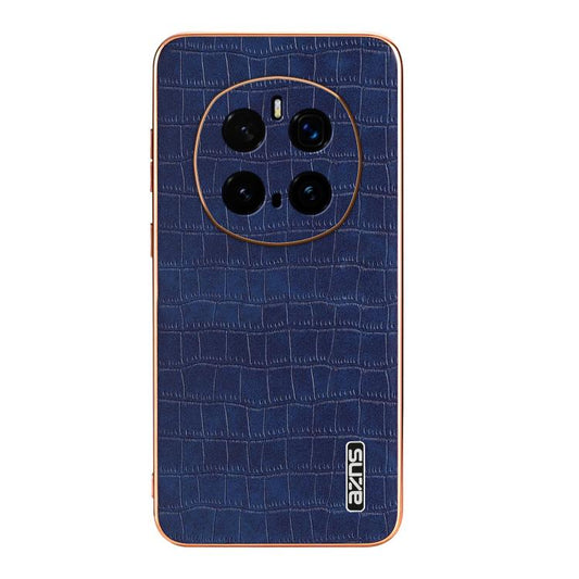 Pour Honor Magic7 Pro Étui de téléphone à couverture complète AZNS avec cadre électroplaqué et texture crocodile (Bleu)
