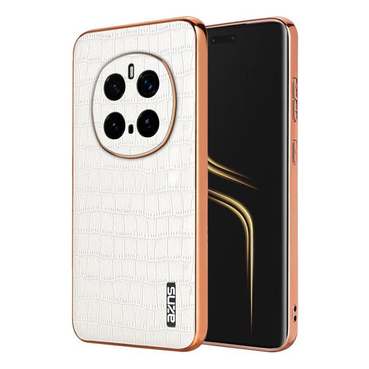 Pour la coque de téléphone For Honor Magic7 Pro AZNS à cadre électrolytique, texture crocodile, couverture complète (blanc)