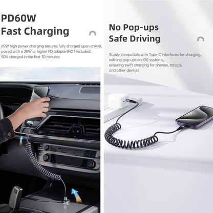 ROCK RCB0877 PD 60W USB-C / Type-C to USB-C / Type-C Spring Coil Fast Charge Data Cable, Length:1.5m