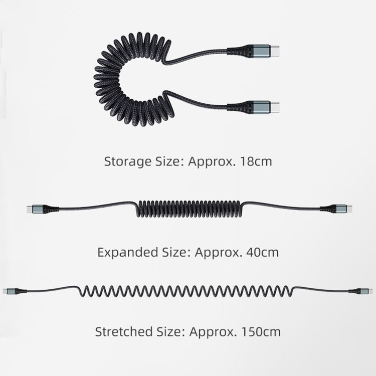 ROCK RCB0877 PD 60W USB-C / Type-C to USB-C / Type-C Spring Coil Fast Charge Data Cable, Length:1.5m