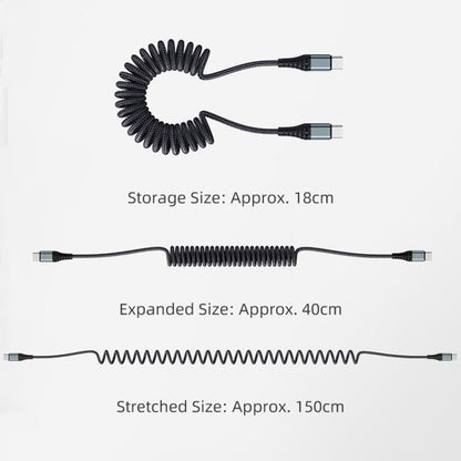 ROCK RCB0877 PD 60W USB-C / Type-C to USB-C / Type-C Spring Coil Fast Charge Data Cable, Length:1.5m