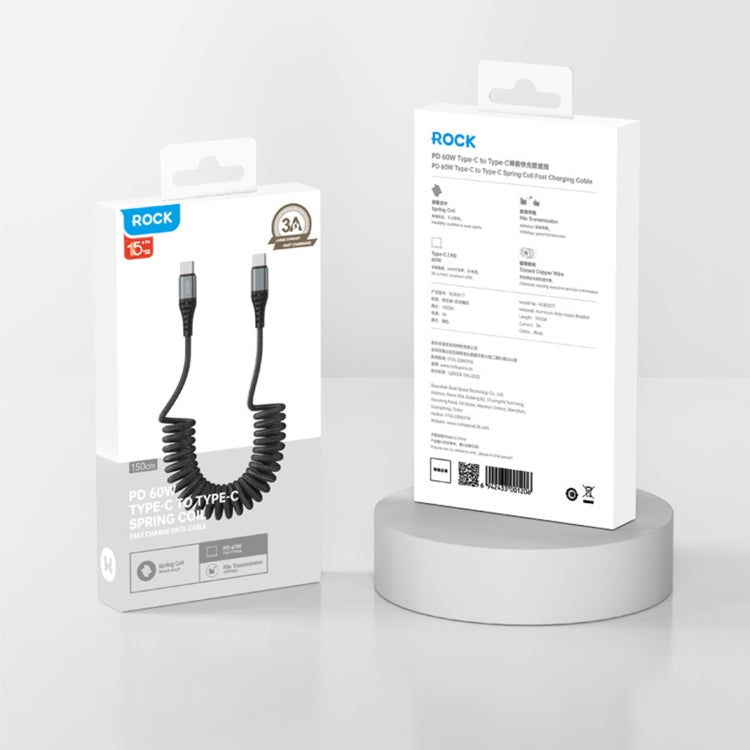 ROCK RCB0877 PD 60W USB-C / Type-C to USB-C / Type-C Spring Coil Fast Charge Data Cable, Length:1.5m