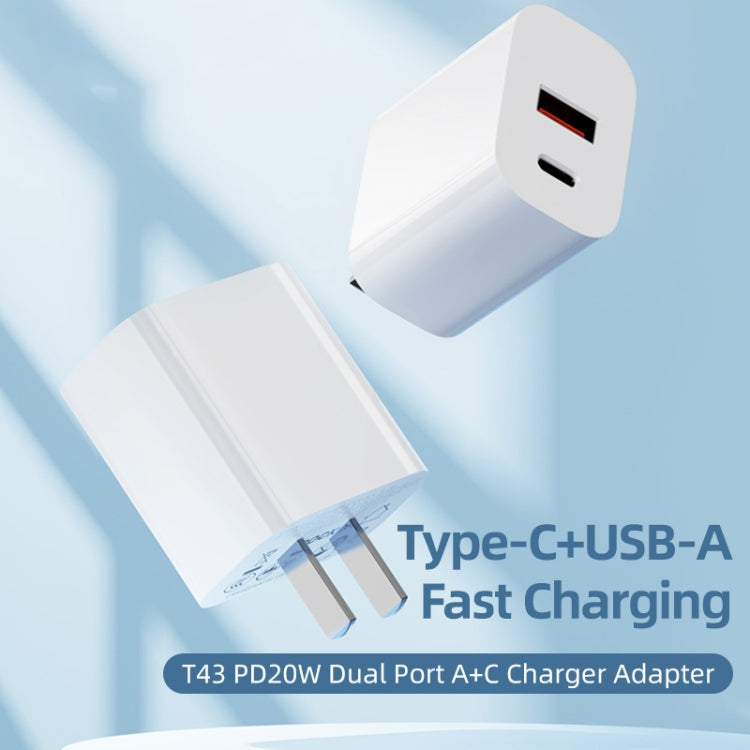 ROCK T43 PD 20W Dual Port USB-A+USB-C / Type-C Charger Adapter, Plug:EU Plug