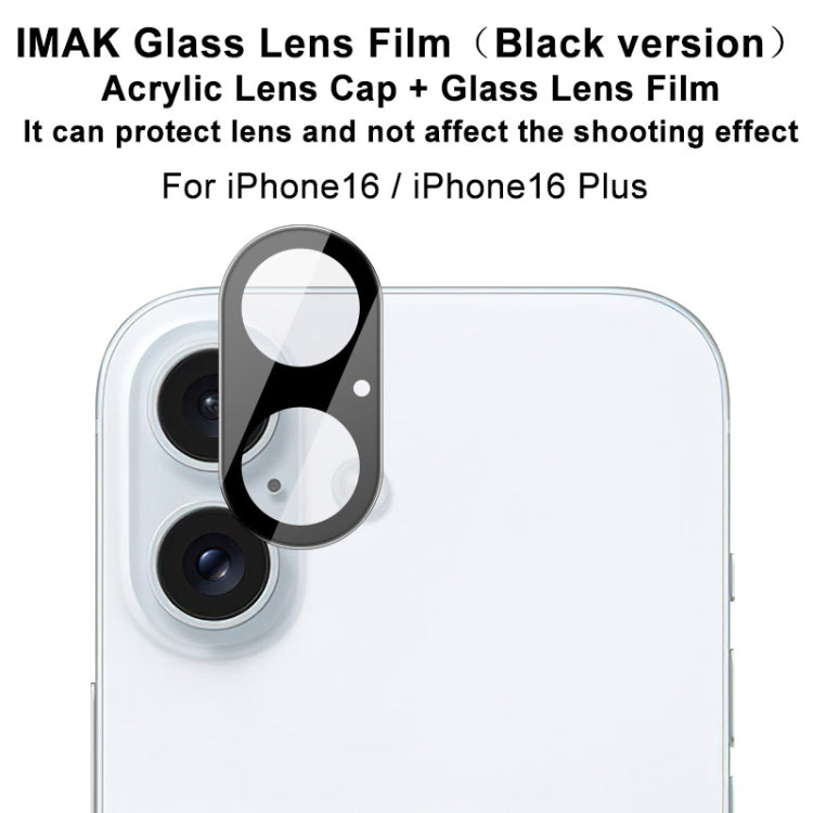 Pour iPhone 16 / 16 Plus imak Film de protection d'objectif en verre intégré haute définition version noire