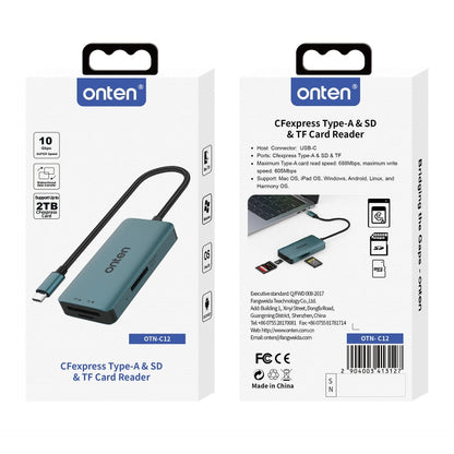 Onten C12 3 in 1 USB-C / Type-C to CFepress Type-A & SD & TF Card Reader(Pine Green)