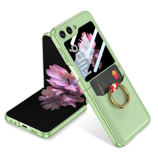 For Samsung Galaxy Z Flip6 / Flip7 FE GKK Integrated Ultra-thin Leather Card Slots Phone Case with Ring Holder(Green)