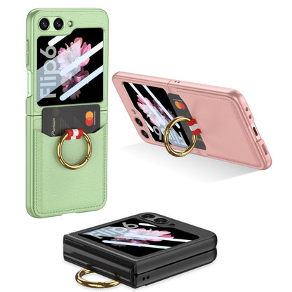 For Samsung Galaxy Z Flip6 / Flip7 FE GKK Integrated Ultra-thin Leather Card Slots Phone Case with Ring Holder(Green)