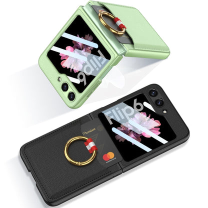 For Samsung Galaxy Z Flip6 / Flip7 FE GKK Integrated Ultra-thin Leather Card Slots Phone Case with Ring Holder(Green)