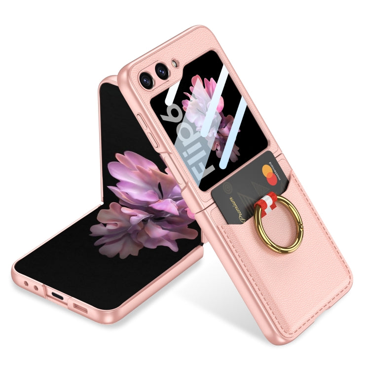 For Samsung Galaxy Z Flip6 / Flip7 FE GKK Integrated Ultra-thin Leather Card Slots Phone Case with Ring Holder(Pink)