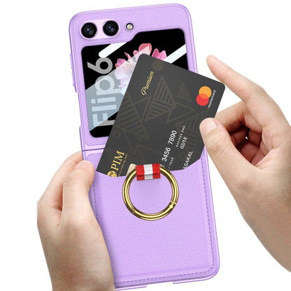 For Samsung Galaxy Z Flip6 / Flip7 FE GKK Integrated Ultra-thin Leather Card Slots Phone Case with Ring Holder(Purple)
