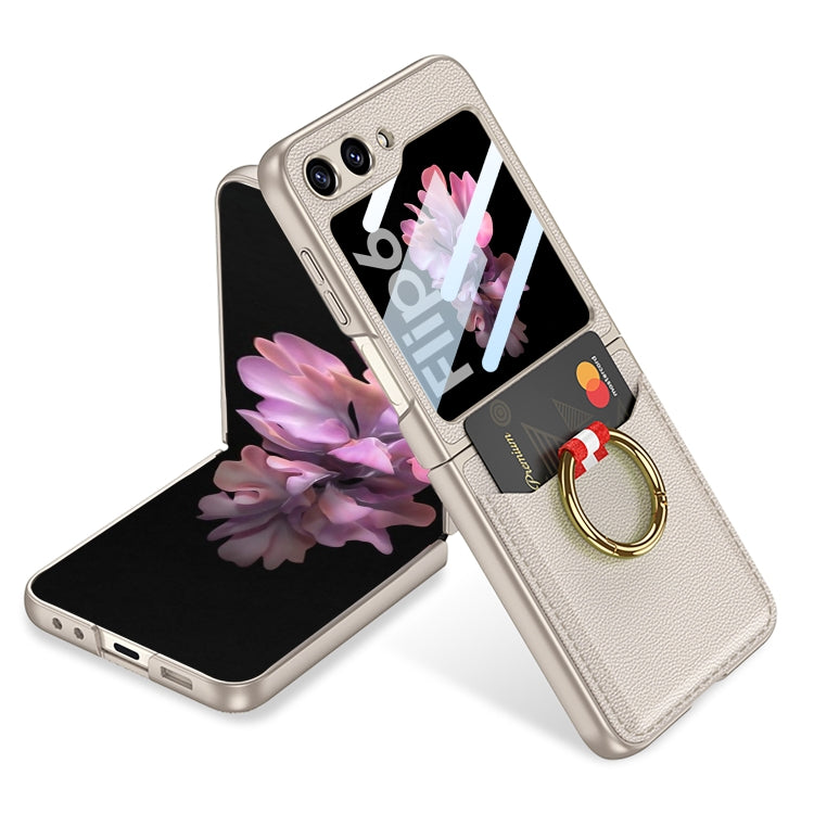 For Samsung Galaxy Z Flip6 / Flip7 FE GKK Integrated Ultra-thin Leather Card Slots Phone Case with Ring Holder(Titanium Gray)