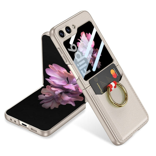 For Samsung Galaxy Z Flip6 / Flip7 FE GKK Integrated Ultra-thin Leather Card Slots Phone Case with Ring Holder(Titanium Gray)