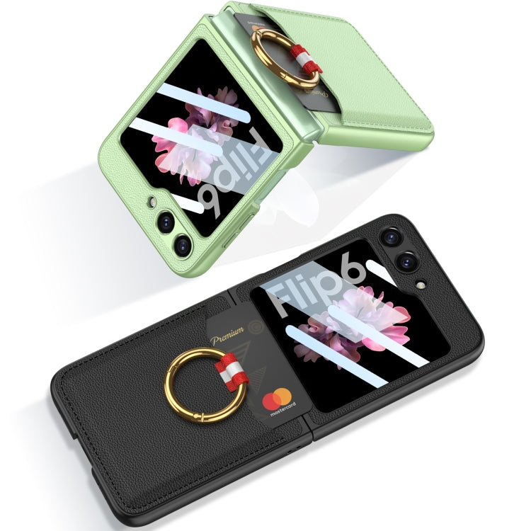 For Samsung Galaxy Z Flip6 / Flip7 FE GKK Integrated Ultra-thin Leather Card Slots Phone Case with Ring Holder(Titanium Gray)