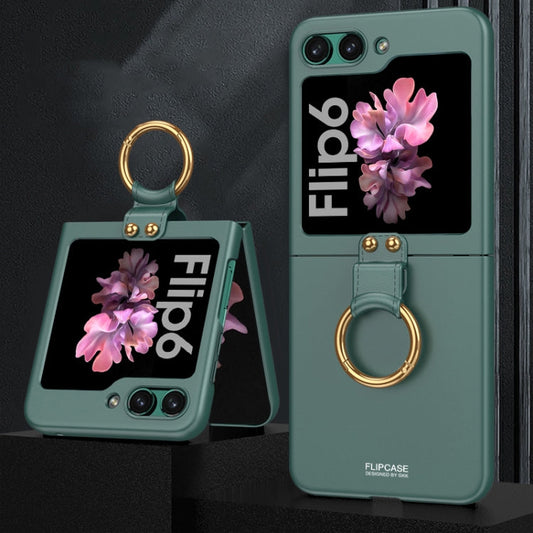 For Samsung Galaxy Z Flip6 / Flip7 FE GKK Ultra-thin PC Full Coverage Phone Case with Ring Holder(Dark Green)