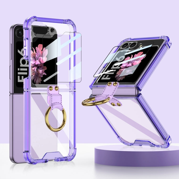 For Samsung Galaxy Z Flip6 / Flip7 FE GKK Airbag Ring Full Coverage Phone Case with Tempered Film(Purple)