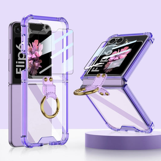 For Samsung Galaxy Z Flip6 / Flip7 FE GKK Airbag Ring Full Coverage Phone Case with Tempered Film(Purple)