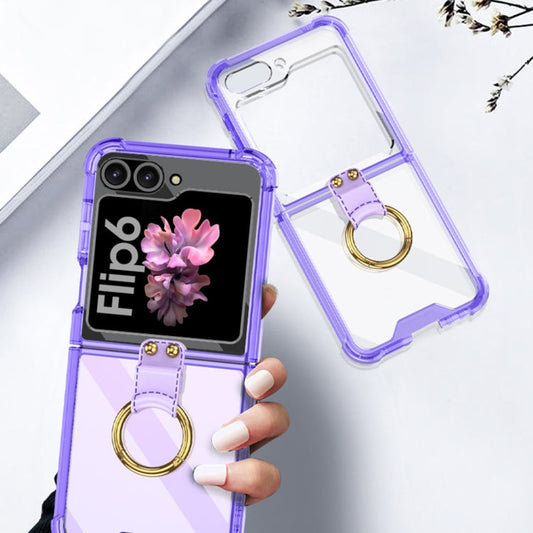 For Samsung Galaxy Z Flip6 / Flip7 FE GKK Airbag Ring Full Coverage Phone Case with Tempered Film(Purple)