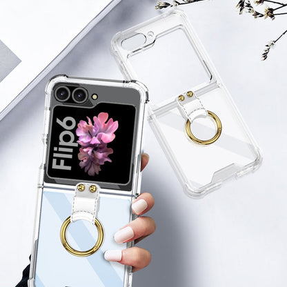 Pour Samsung Galaxy Z Flip6 / Flip7 FE Étui de téléphone à couverture complète avec anneau GKK Airbag et film trempé (Transparent)