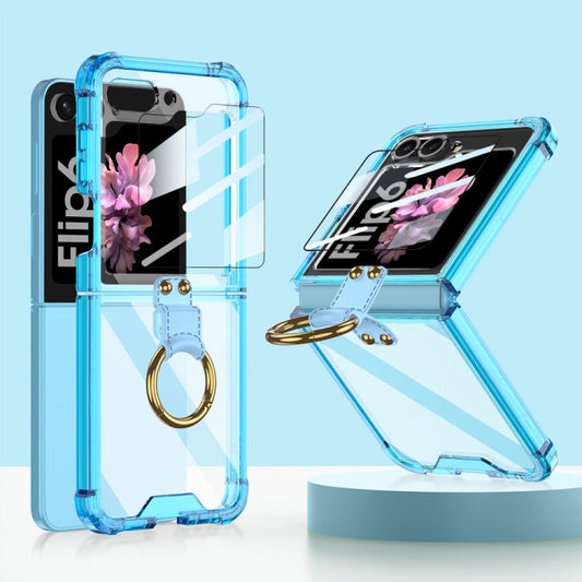 For Samsung Galaxy Z Flip6 / Flip7 FE GKK Airbag Ring Full Coverage Phone Case with Tempered Film(Blue)