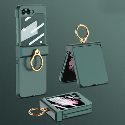 For Samsung Galaxy Z Flip6 / Flip7 FE GKK Integrated Ultra-thin Hinge Full Coverage Phone Case with Ring(Dark Night Green)